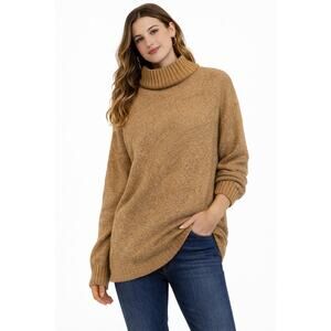 Offline By Aerie Turtleneck Sweater Women L Tan Cozy Boucle Oversized Pullover
